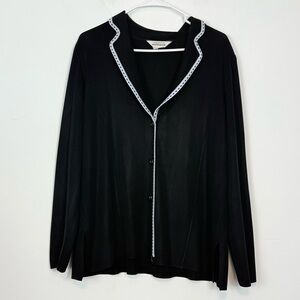 Misook Black with White Trim Buttoned Cardigan. Size Medium. Elegant. Lagenlook.